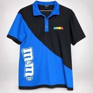 M&M’s Bishop Racing Polo Shirt Men’s Large Blue Black NASCAR Style Embroidered